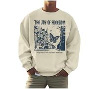 Generisch Sweat-shirt pour homme avec inscription « The Joy of Freedom » - Pull avec motif papillon et ville au look vintage - T-shirt décontracté à manches longues avec message positif, Style A01