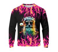 Generisch Sweat-shirt pour homme avec motif Père Noël rock - Pull à manches longues avec imprimé flamme - T-shirt de Noël accrocheur au look métallique, Style_l06 rouge, S