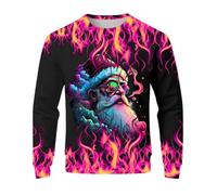 Generisch Sweat-shirt pour homme avec motif Père Noël rock - Pull à manches longues avec imprimé flamme - T-shirt de Noël accrocheur au look métallique, Style_l04 rouge, L