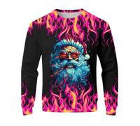 Generisch Sweat-shirt pour homme avec motif Père Noël rock - Pull à manches longues avec imprimé flamme - T-shirt de Noël accrocheur au look métallique, Style_l07 rouge, L