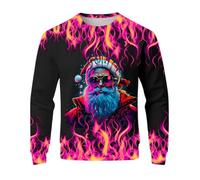 Generisch Sweat-shirt pour homme avec motif Père Noël rock - Pull à manches longues avec imprimé flamme - T-shirt de Noël accrocheur au look métallique, Style_l05 rouge, M