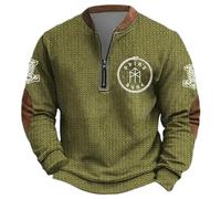 Generisch Sweat-shirt pour homme avec motif rune viking - Pull avec rune d'Odin et marteau de Thor au look tricoté 3D | T-shirt de motard à manches longues avec col zippé, Style M02 vert, 4XL