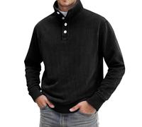 Generisch Sweat-shirt pour homme sans col montant, manches longues, patte à quatre boutons, impression numérique, design pour la saison d'hiver, Noir , 5XL