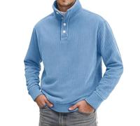 Generisch Sweat-shirt pour homme sans col montant, manches longues, patte à quatre boutons, impression numérique, design pour la saison d'hiver, bleu ciel, 5XL