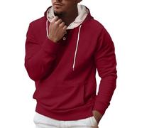 Generisch Sweat-shirt pour hommes 4XL Sweat-shirt à manches longues col rond Sweat à capuche avec poche à cordon de serrage pour le sport hiver Pull blanc, rouge, 3XL