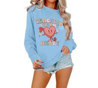 Generisch Sweat-shirt pour la Saint-Valentin : sweat-shirt pour enseignant, Saint-Valentin, manches longues, pull femme sans pour courir, bleu clair, M