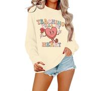 Generisch Sweat-shirt pour la Saint-Valentin : sweat-shirt pour enseignant, Saint-Valentin, manches longues, pull femme sans pour courir, Jaune clair., XXL