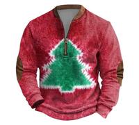 Generisch Sweat-shirt sans capuche avec demi-fermeture éclair pour les loisirs, parfait pour les jours fériés par temps froid avec coupe élégante, rouge, 3XL