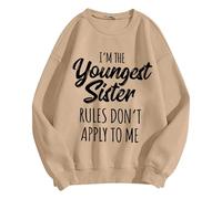 Generisch Sweat-shirt sans capuche pour femme - Style décontracté - Design uni - Tissu doux - Coupe ample - Manches longues - Motif imprimé, kaki, M