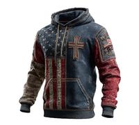 Generisch Sweat-shirt sans capuche pour homme décontracté drapeau américain sweat à capuche God Worship manches longues sweatshirt rétro amour chrétien t-shirt, bleu foncé, XXL