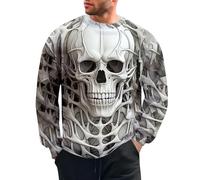 Generisch Sweat-shirt sans capuche pour homme - Impression 3D - Tatouage tête de mort - T-shirt à manches longues - Pull d'hiver Streetwear respirant - Hauts - Pull actif - Manteau, Blanc., 4XL