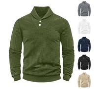 Generisch Sweat-shirt sans capuche pour homme - Pull à manches longues - Pull gaufré - 2 boutons - Henley - Chemise légère - Manches longues - Boutonnière - Loisirs - Polo basique - Festival, kaki, S
