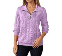 Generisch Sweat-shirt sportif uni sans col montant demi-fermeture éclair pull à manches longues décontracté avec poches, lilas, XL