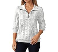 Generisch Sweat-shirt sportif uni sans col montant demi-fermeture éclair pull à manches longues décontracté avec poches, Blanc., XXL