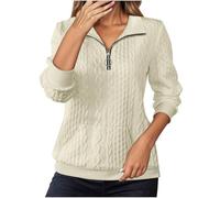 Generisch Sweat-shirt sportif uni sans col montant Demi-fermeture éclair Pull décontracté à manches longues avec poches pratiques pour activités légères confort quotidien, beige, XXL
