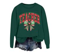 Generisch Sweat-shirt tendance d'hiver pour femme avec imprimé festif de Noël comme haut à capuche à col rond pour des tenues de fête élégantes et confortables dans une matière douillette, vert, L