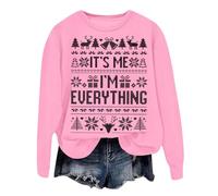 Generisch Sweat-shirt tendance d'hiver pour femme avec imprimé festif de Noël comme haut à capuche à col rond pour des tenues de fête élégantes et confortables dans une matière douillette, Rose, XL