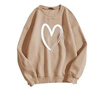 Generisch Sweat-shirt tendance pour femme sans imprimé cœur d'amour doux pour un look d'hiver décontracté et chaud, kaki, L