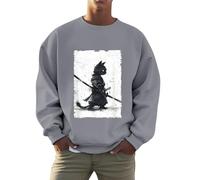 Generisch Sweat-shirt unisexe avec motif de chat samouraï tendance - Pull de style guerrier japonais - T-shirt décontracté à manches longues avec imprimé Katana pour les amoureux des chats, Style_u03