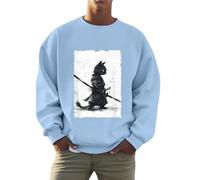 Generisch Sweat-shirt unisexe avec motif de chat samouraï tendance - Pull de style guerrier japonais - T-shirt décontracté à manches longues avec imprimé Katana pour les amoureux des chats, Style_u04