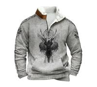 Generisch Sweat-shirt Viking Half Zip Pull à manches longues Sweat-shirt d'extérieur gothique médiéval Pull tactique doux chaud Pull de travail avec polaire pour homme, B9., M