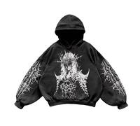 Generisch Sweat-shirt Y2K pour homme - Style gothique Steampunk Vintgae - Style universitaire - Coupe ample - Confortable - Haut à capuche - Tenue d'Halloween - Hip Hop Streetwear, Q noir., M