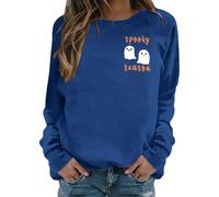 Generisch Sweat-shirts citrouille d'Halloween pour femmes drôle fantôme graphique sweatshirt squelette costume drôle Halloween effrayant saison pull pull automne pull top, Sweat à capuche B2 bleu, M