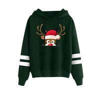 Generisch Sweat-shirts d'automne pour femmes Mode Imprimé thermique Pull graphique Pull à capuche décontracté à manches longues T-shirt de Noël à manches longues, vert, M