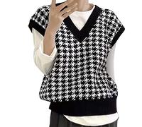 Generisch Sweaters Femme Pull Gilet Mignon Pull Sans Manches Col V Collège Sweatshirts Adolescentes Filles Vêtements Femme Blazer Noir, Noir , taille unique