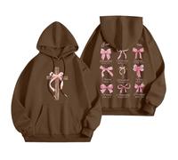 Generisch Sweats à capuche 2026 pour femmes, sweatshirts graphiques de mots, sweats à capuche, sweats tendance, vêtements Preppy, hauts de sweatshirt à manches longues, café, XL