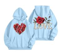 Generisch Sweats à capuche tendance pour femme avec graphisme de mots, sweatshirts à manches longues comme haut Preppy pour une mode décontractée élégante, bleu clair, L