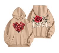 Generisch Sweats à capuche tendance pour femme avec graphisme de mots, sweatshirts à manches longues comme haut Preppy pour une mode décontractée élégante, kaki, S