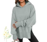 Generisch Sweats surdimensionnés avec trous pour les pouces pour femme - Pull décontracté ample avec fentes - Tenue Y2K - Sweat-shirt à col rond, Vert sage, XXL