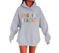 Generisch Sweatshirt Femme Hiver Unisexe Sweatshirt Hiver Manches Longues Pull à Capuche avec Poche Enseignant Lettre Impression Femme Blanc Streetwear Sweat à Capuche Fille, Gris, S