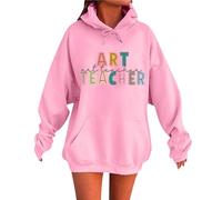 Generisch Sweatshirt Femme Hiver Unisexe Sweatshirt Hiver Manches Longues Pull à Capuche avec Poche Enseignant Lettre Impression Femme Blanc Streetwear Sweat à Capuche Fille, b-rose, XXL