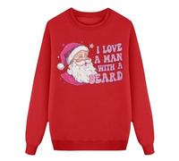 Generisch Sweatshirt Femme Noël Pull de Noël Femme Col Rond Hiver Pull de Noël Adolescents Pull Père Noël Imprimé Coton Tenue de Noël Drôle Hauts Décontracté Manches Longues, rouge, XX-Large