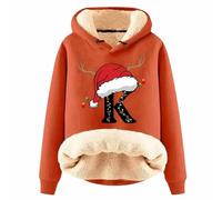 Generisch Sweatshirt Femme Sans Femme Sweat à Capuche Hiver Lettres de Noël Imprimé Tissu en Laine Chaude Loisirs Mode Haut Confortable Veste Quotidienne Sweat-shirt, F-orange, 5XL