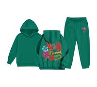 Generisch Sweatshirt Fille Enfant Garçon Enfant Survêtement à Capuche Unisexe Deux Pièces Tenues Hoodie Sweatshirt Pantalon de Jogging Ensemble, Vert foncé., 12-13 ans