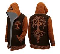Generisch Sweatshirt Viking Sweat à capuche mi-long pour homme mythe nordique cardigan mi-long costume homme vêtements médiévaux manteau homme vampire steampunk sweat à capuche, Orange, XXL