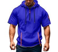 Generisch T-shirt à capuche pour homme avec fermeture éclair 1/4 - Manches courtes - Sweat à capuche pour homme - Entraînement - Gym - Pull d'été - Couleur unie - Respirant - Séchage rapide - T-shirt