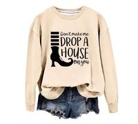 Generisch T-shirt à col rond pour femme - Manches longues - Imprimé - Pour entraînement en plein air - Streetwear - Pull pour femmes âgées, beige, L