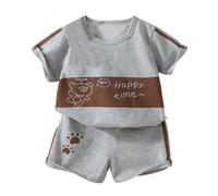 Generisch T-shirt à manches courtes pour enfant garçon - Imprimé dinosaure - 2 pièces - Vert - 18-24 mois, gris, 5-6 ans