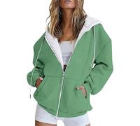 Generisch T-shirt à manches longues en coton pour femme - Décontracté - Élégant - Pull long à capuche - Sweat à capuche Hilfiger - Automne - Hiver - Chemisier décontracté - Coupe ajustée, vert, S