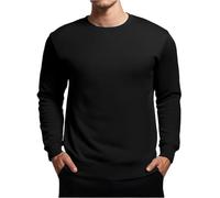 Generisch T-shirt à manches longues en coton pour homme - Blanc - Col rond - Grandes tailles - Pull uni - Basique - Jogging - Pull classique - Coupe ample - Sans capuche, Noir , XXL
