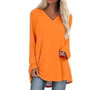 Generisch T-shirt à manches longues pour femme - Basic Slim Fit - Col en V - Couleur unie - Élégant - Jaune - Y2K - Sweatshirt décontracté - Haut à manches longues - Tunique pour femme - Orange - 3XL