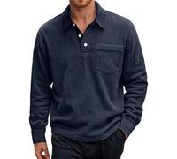 Generisch T-shirt à manches longues pour homme avec col rond Baggy Corduroy Polo avec boutons Rever T-shirt à manches longues Pull de sport en velours côtelé avec poche poitrine Pull de travail