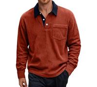 Generisch T-shirt à manches longues pour homme avec col rond Baggy Corduroy Polo avec boutons Rever T-shirt à manches longues Pull de sport en velours côtelé avec poche poitrine Pull de travail