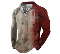 Generisch T-shirt à manches longues pour homme avec fermeture éclair - Imprimé d'Halloween sur toute la surface - Pour les occasions festives, les fêtes de vacances, Bordeaux, M