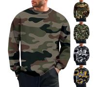 Generisch T-shirt à manches longues pour homme - Camo - Manches longues - Style militaire - Pour la montagne - Vintage - Col rond - Pour festival, Camouflage, 5XL