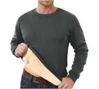 Generisch T-shirt à manches longues pour homme - Sous-vêtements thermiques - Couleur unie - En polaire thermique - Col rond - Hauts chauds et doublés - Sous-vêtements fonctionnels - Sans capuche, gris